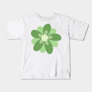 Bright and Cheerful Flower Smiley Face -  spring green Kids T-Shirt